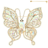 JEWELED CRYSTAL RHINESTONE PAVE FILIGREE BUTTERFLY BROOCH PIN